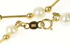 14K Yellow Gold 5.0mm Pearl Bar Link Classic Statement Necklace