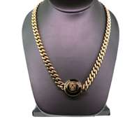 Classical Greek 14k Gold and Onyx Necklace with Hermes