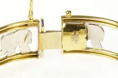 14K Yellow Gold Two Tone Stylized Elephant Bangle Bracelet