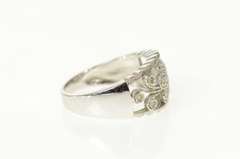 14K White Gold Pave Diamond Flower Scroll Wedding Band Ring
