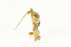 14K Yellow Gold Diamond Sapphire Emerald Cat Kitty Retro Pin/Brooch