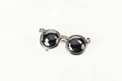 18K White Gold Hematite Diamond Round Sun Glasses Pendant