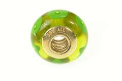 14K Yellow Gold Pandora Green Mystic Murano Glass Bead Charm/Pendant
