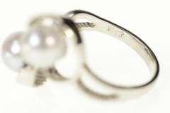 14K White Gold Ornate Pearl Two Stone Retro Statement Ring