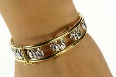 14K Yellow Gold Two Tone Stylized Elephant Bangle Bracelet