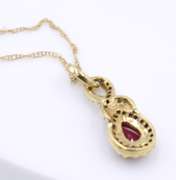 Fabulous Yellow Gold Ruby with Diamond Halo Pendant on Chain