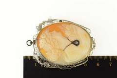 14K White Gold Victorian Diamond Necklace Carved Cameo Pin/Brooch