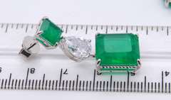 Sterling Silver Green Cubic Zirconia Dangle Earrings