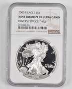 Error PF69 UCAM 2000-P American Silver Eagle - OBV Struck Thru NGC
