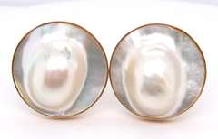Charming Yellow Gold Bezel Set Mabe Pearl Earrings