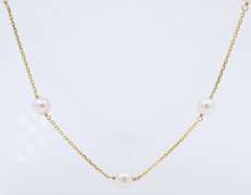 Elegant 5.5mm Pearl Station Yellow Gold Necklace