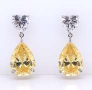 Sterling Silver Pear Shaped Yellow Cubic Zirconia Dangle Earrings