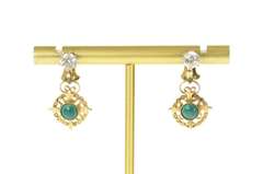 14K Yellow Gold Malachite Dangle Stud Enhancer Earring Jackets