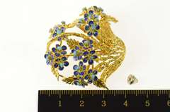 18K Yellow Gold Turquoise Enamel Flower Bouquet Basket Pin/Brooch