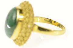 18K Yellow Gold Oval Nephrite Braided Rope Trim Cocktail Ring