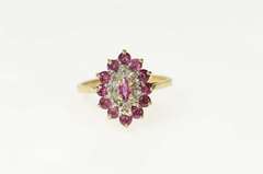 10K Yellow Gold Marquise Ruby Diamond Halo Statement Ring