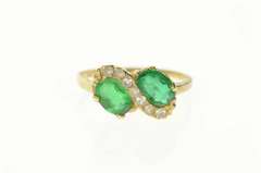 14K Yellow Gold Oval Syn. Emerald CZ Bypass Statement Ring