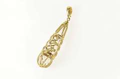 14K Yellow Gold Ornate Geometric Filigree CZ Drop Statement Pendant