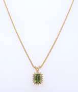 Stunning Yellow Gold Peridot and Diamond Halo Necklace