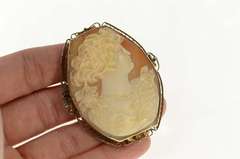 14K Yellow Gold Victorian Carved Lady Ornate Statement Pin/Brooch