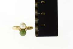 14K Yellow Gold Pearl Jadeite CZ Accent Statement Ring
