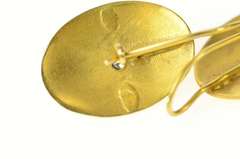 14K Yellow Gold Satin Finish Retro Diamond Oval Dangle Earrings