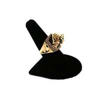 Illustrious Handmade Italian 14k Gold and Onyx Signet Ring with resting Panther