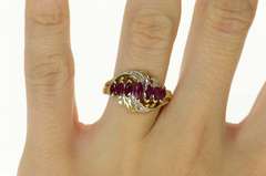 10K Yellow Gold Marquise Ruby Diamond Ornate Statement Ring