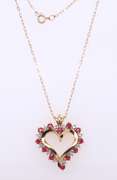 Charming Yellow Gold Ruby & Diamond Open Heart Necklace