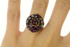 14K Yellow Gold Arts & Crafts Sim. Amethyst Floral Cocktail Ring