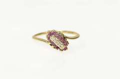 10K Yellow Gold Diamond Ruby Halo Cluster Bypass Statement Ring