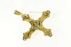 18K Yellow Gold Ornate Pink & Green Tourmaline Cross Pendant/Pin