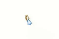 10K Yellow Gold Pear Blue Topaz Diamond Accent Classic Pendant