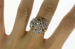 14K Yellow Gold 1.56 Ctw Diamond Cluster Round Retro Cocktail Ring