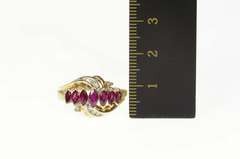 10K Yellow Gold Marquise Ruby Diamond Ornate Statement Ring