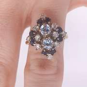 14kt Gold, Blue Sapphire, & Diamond Cocktail Ring