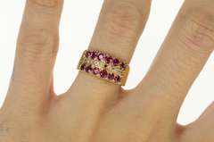 14K Yellow Gold Ornate Ruby Diamond Filigree Band Ring
