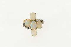 14K Yellow Gold Ornate Natural Opal Diamond Accent Cocktail Ring