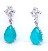 Sterling Silver Green and White Cubic Zirconia Dangle Earrings