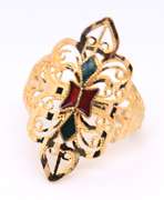 Beautiful 18kt Yellow Gold Saddle Ring w Enamel