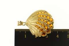 14K Yellow Gold Ornate Citrine Sea Clam Shell Ocean Motif Pendant