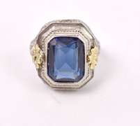 Vintage Ladies Blue Stone Ring in White Gold
