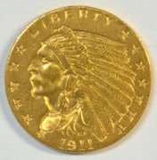 Sharp 1911 US $2.50 Indian Gold Piece