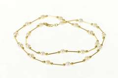 14K Yellow Gold 5.0mm Pearl Bar Link Classic Statement Necklace