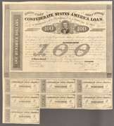 Feb 20 1863 $100 Confederate States Of America Series Coupon Bond.