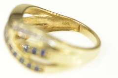 10K Yellow Gold Sapphire Diamond Criss Cross Statement Band Ring