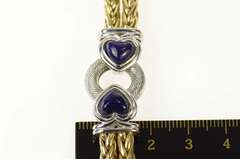 14K Yellow Gold Two Tone Lapis Lazuli Heart Wheat Chain Bracelet