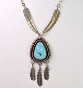 Dazzling Vintage Native American Style Turquoise Pendant Necklace in Sterling Silver