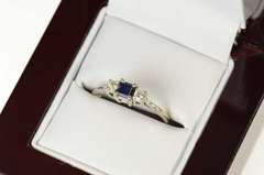 14K White Gold Princess Sapphire Diamond Engagement Ring