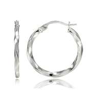 Sterling Silver 2mm Twist Round Hoop Earrings, 20mm